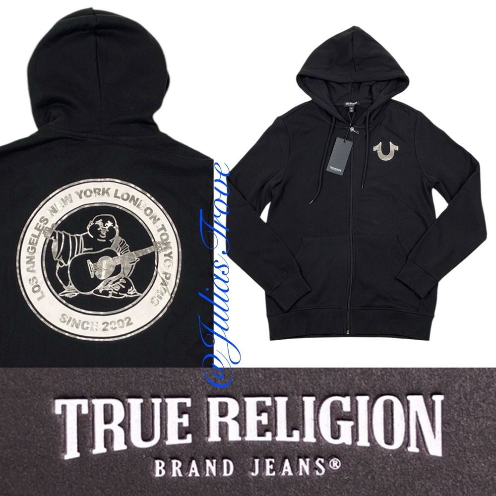 True Religion Zip Hoodie City Buddha Black Sweatshirt NWT